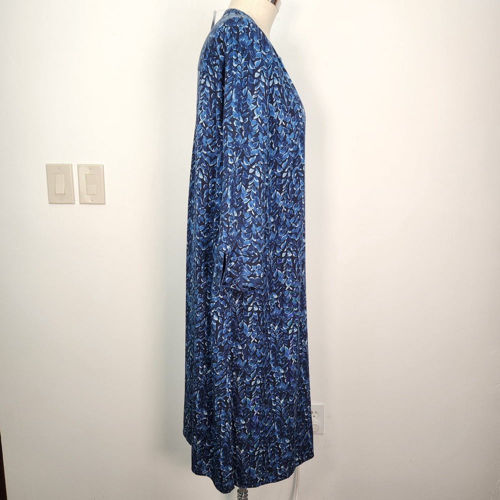 Pure Jill J. Jill Blue Leaf Print Viscose Midi Dress XL Tall NWT Long Sleeve - Picture 4 of 11